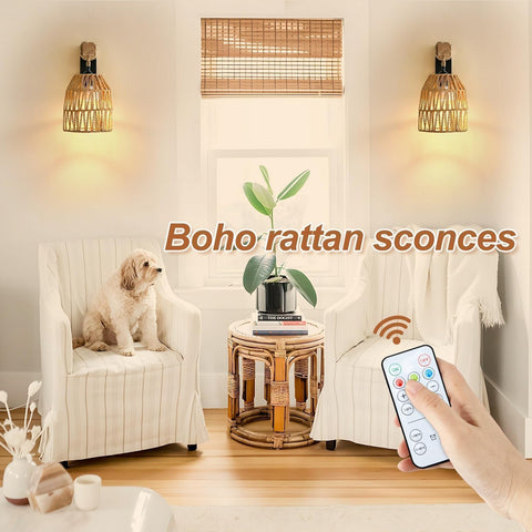 Espossi two-pack wall lamps with wood-twine poles for handcrafted charm.