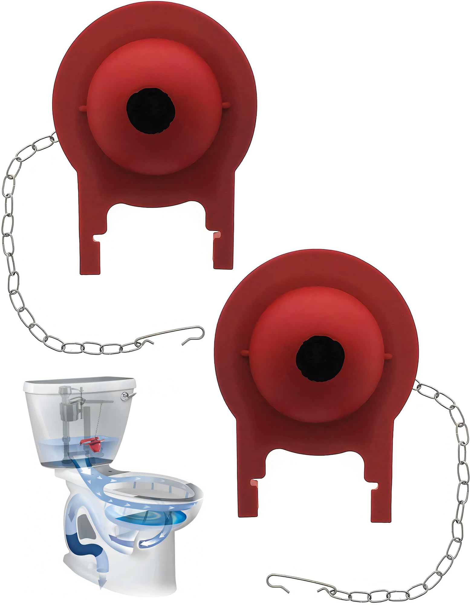 Essential Values toilet flapper 3-inch assembly close-up showing tight seal and durable chain.