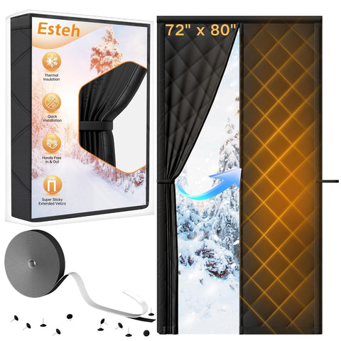 Esteh magnetic thermal door curtain provides winter coverage and draft protection.