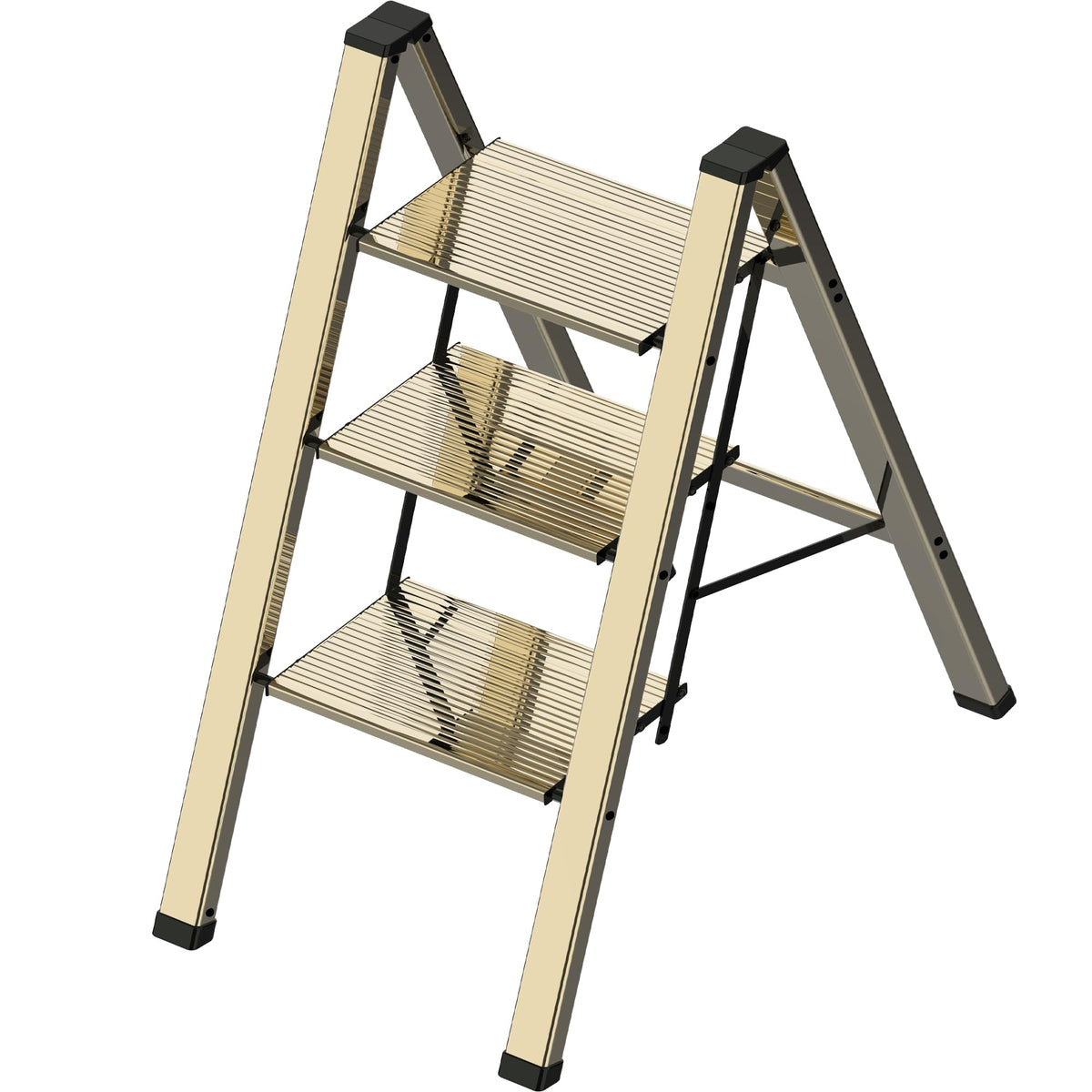 ESTIFY 3-step ladder champagne gold, open for kitchen reach with stable support