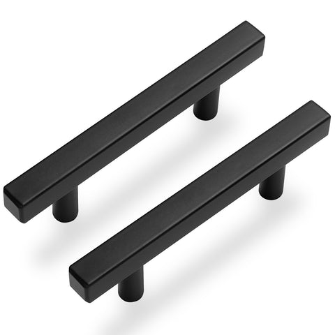 Estmoon 3-inch matte black cabinet handle close-up showing durable stainless steel finish.