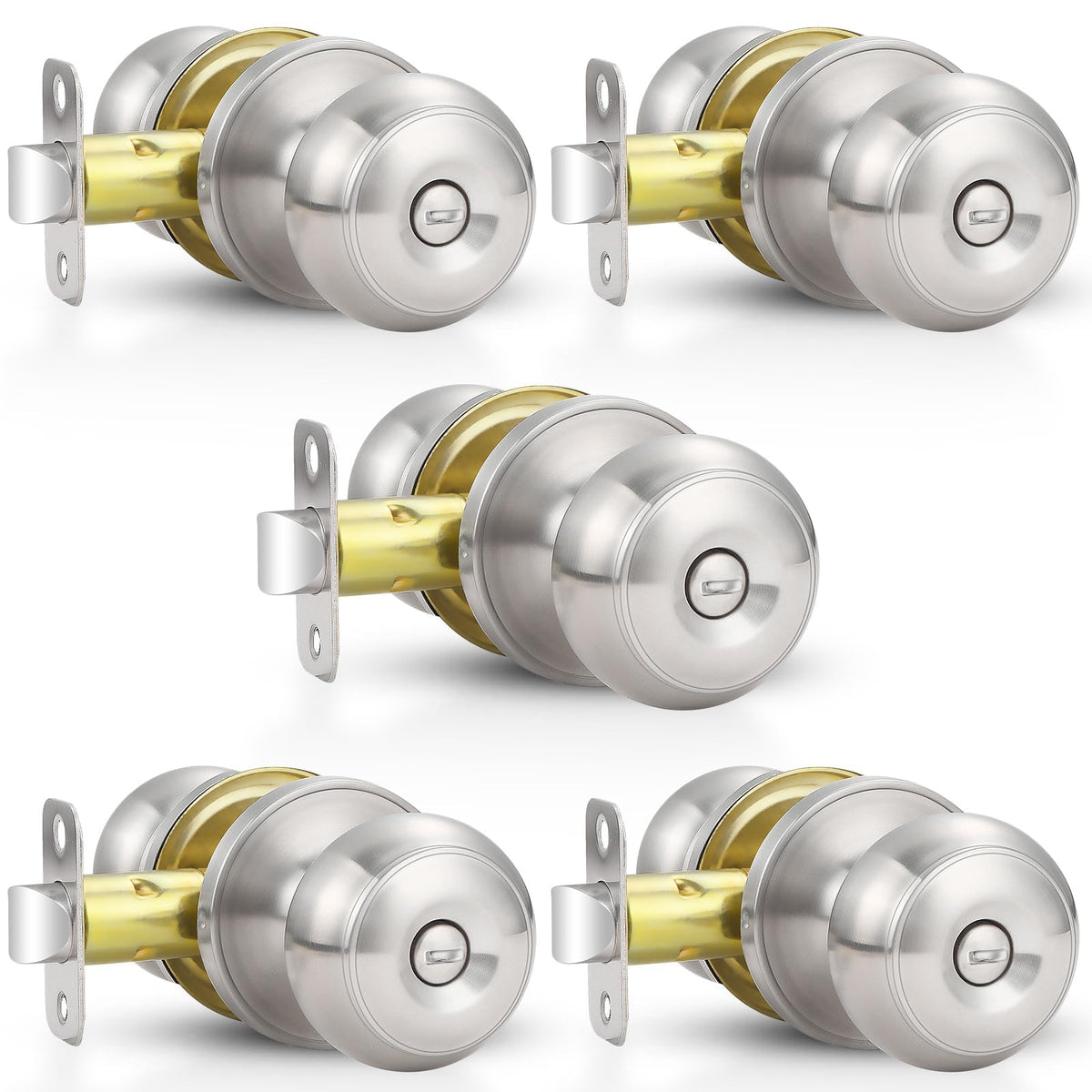 Estmoon 5-pack brushed nickel privacy doorknobs for cohesive interior styling and privacy
