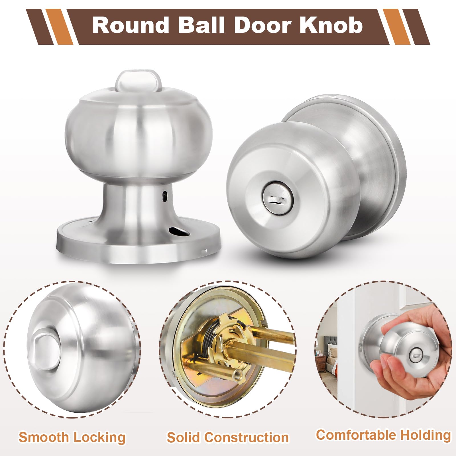 Estmoon brushed nickel door knob close-up shows premium finish and lines