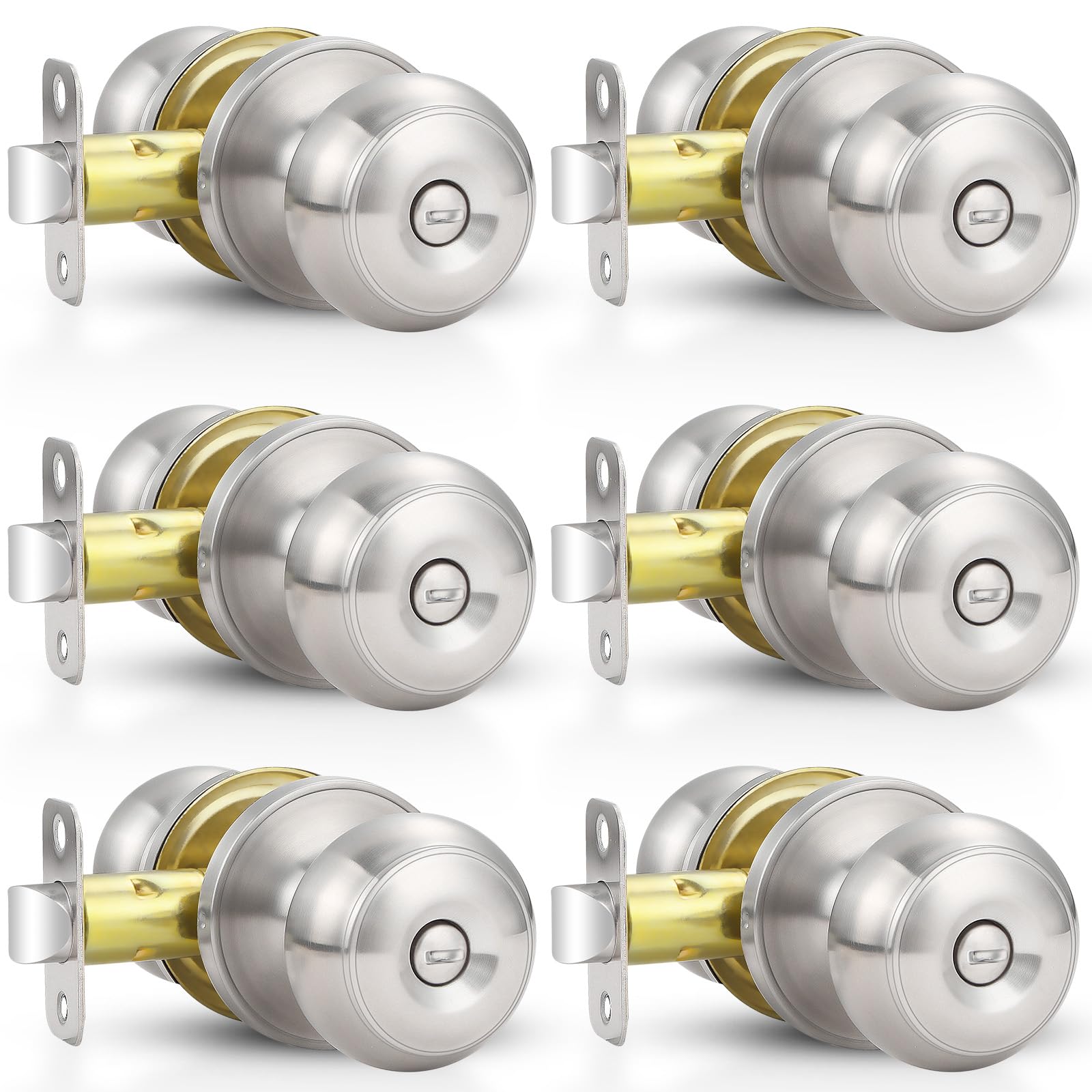 Estmoon privacy door knob pack in brushed nickel for interior doors.