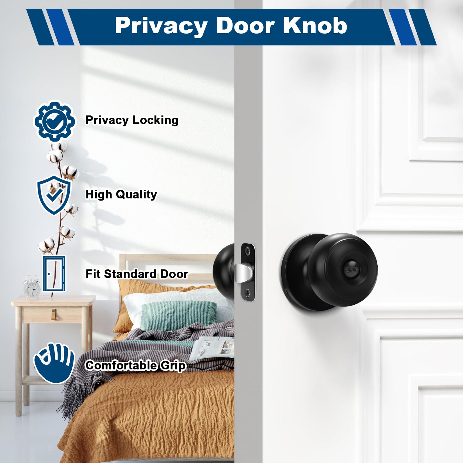 Estmoon matte black door handle with lock suitable for both left and right doors.