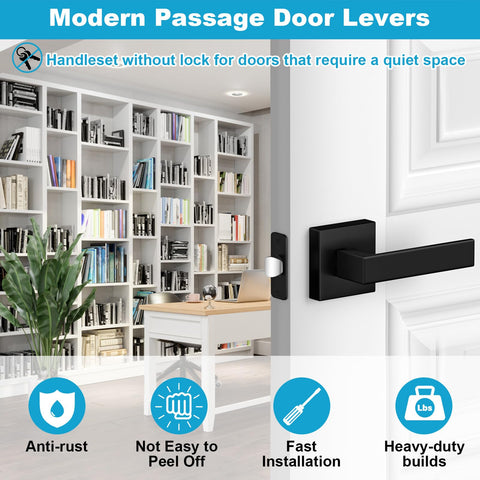 Estmoon matte black door lever close-up showing robust zinc alloy construction