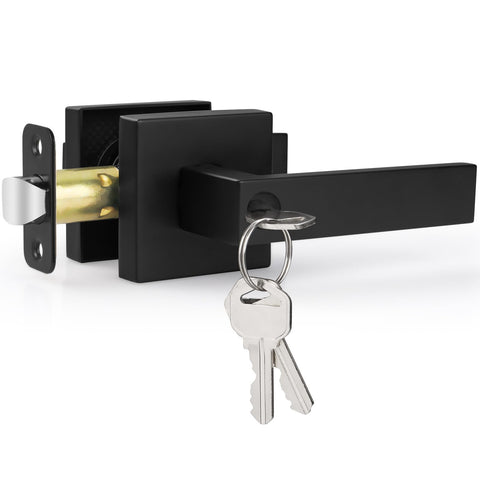 Estmoon matte black door lock knob on front door showing secure entry capability