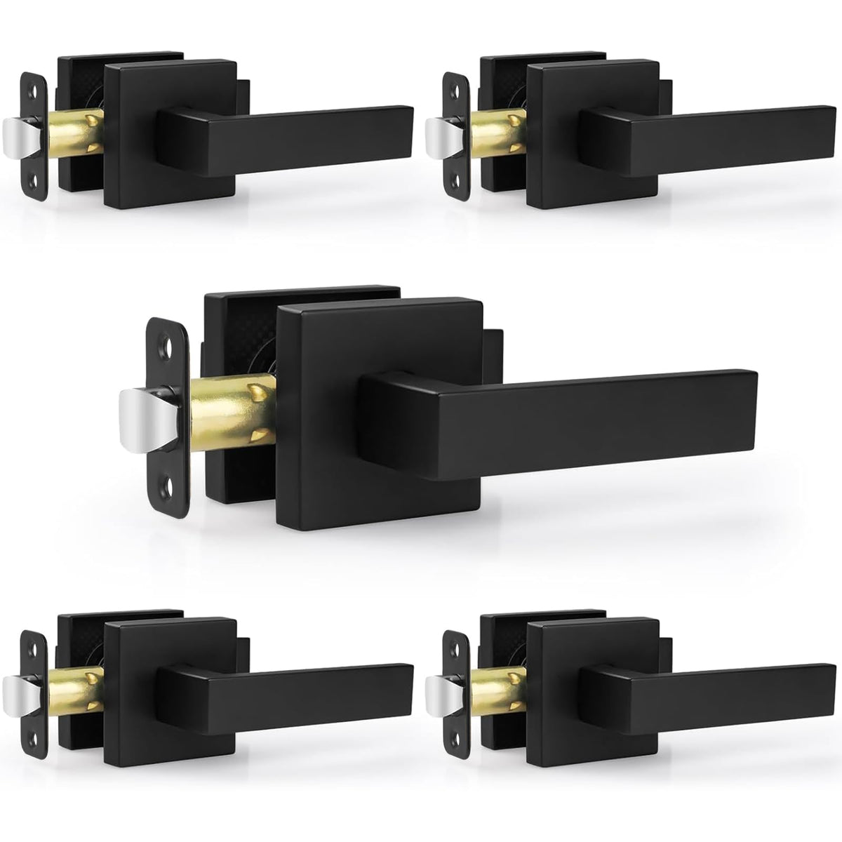 Estmoon matte black square passage door handle for hallway use, durable zinc alloy.