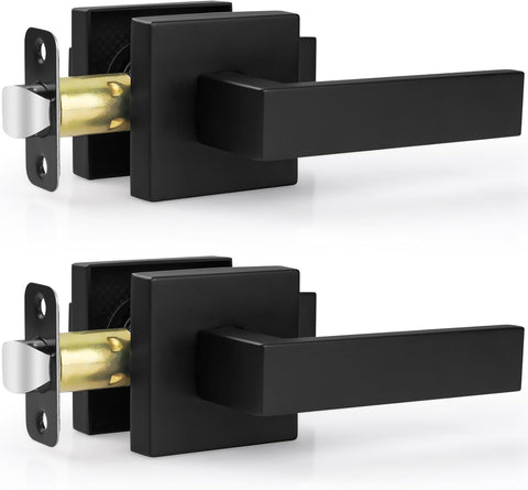 Estmoon passage door levers in matte black with a square handle for durable interior use.