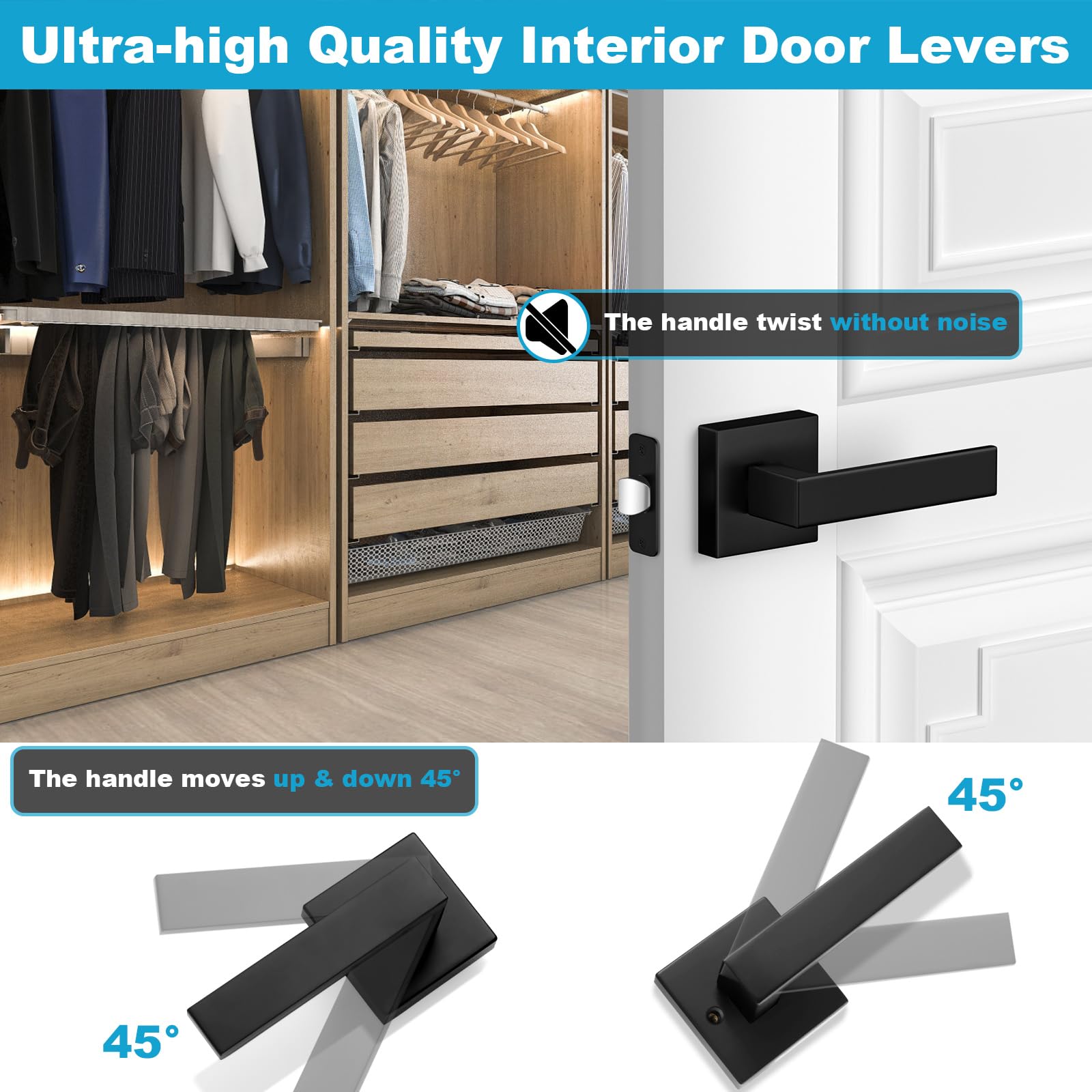 Estmoon reversible door lever works on left- or right-handed doors.