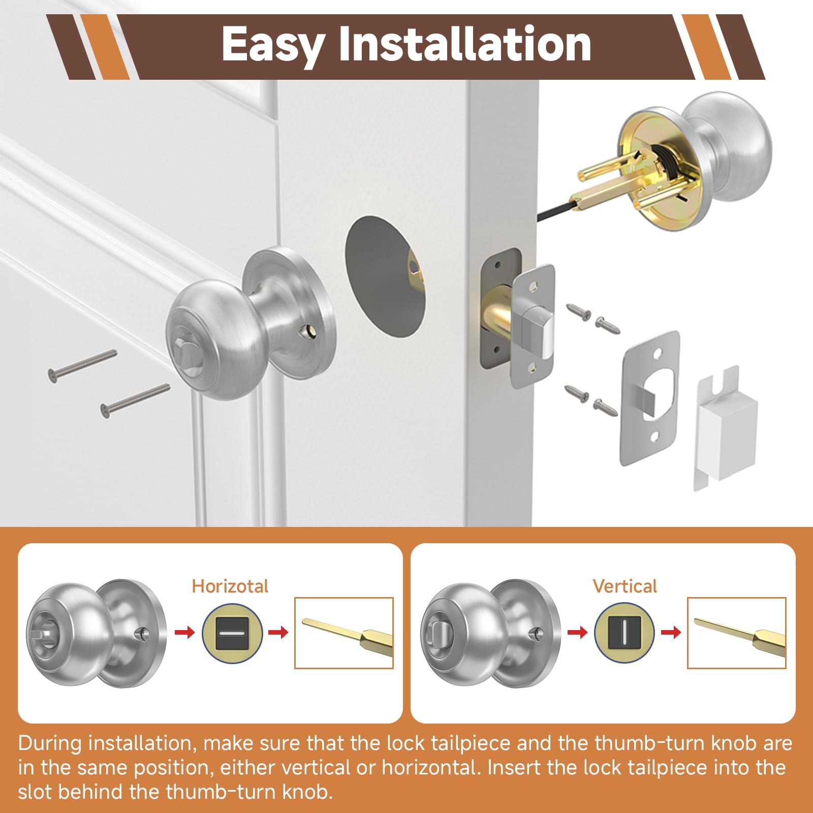 Estmoon round-ball silver door knob installation setup and grip