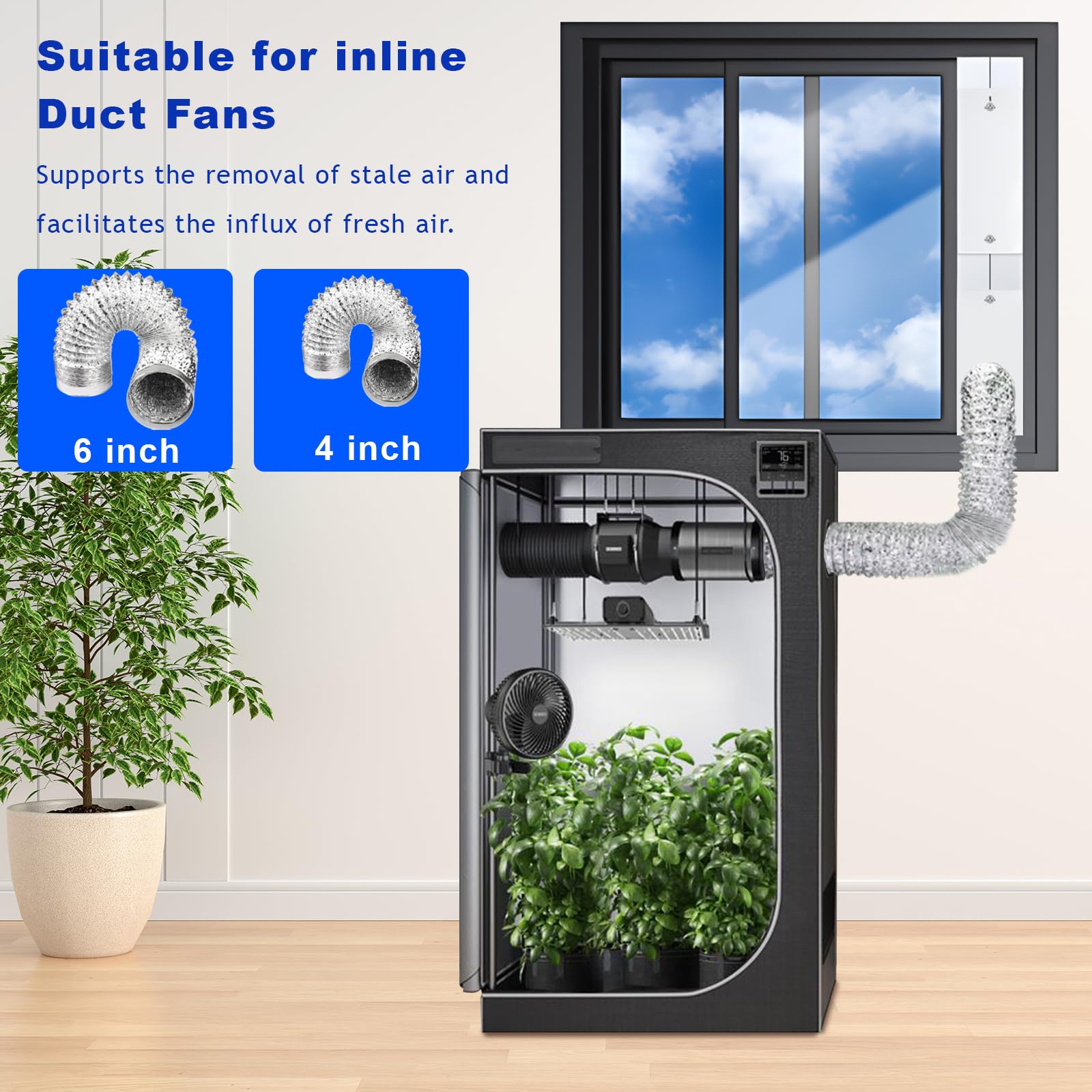 Estoder AC Window Vent Kit 4 inch duct adapter keeps airflow aligned for efficient venting.