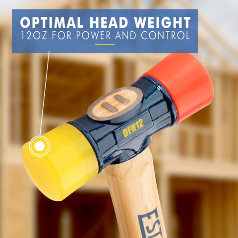 Estwing mallet shows curved hickory handle for comfortable, precise use.