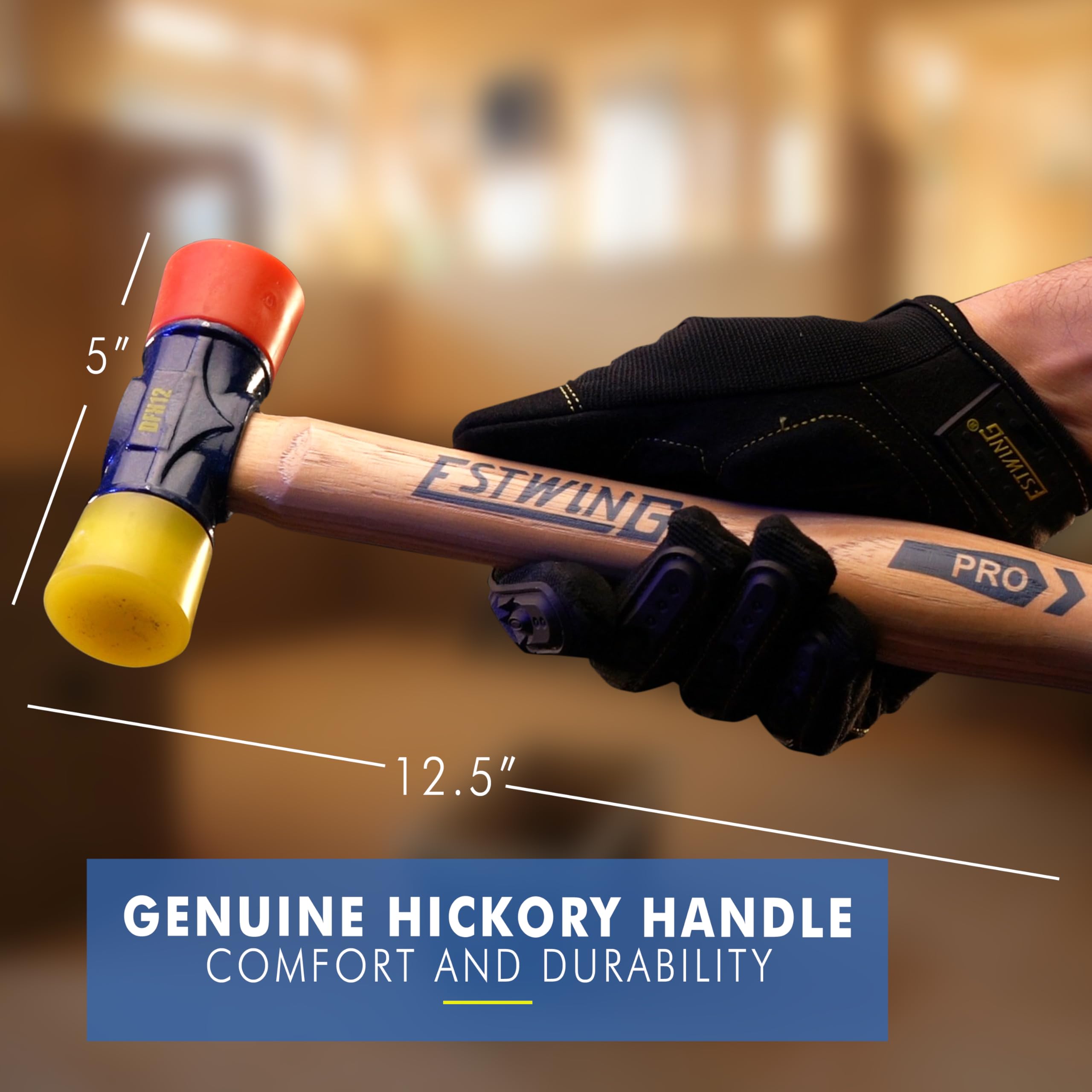 Estwing 12 oz rubber mallet with hard tip for controlled driving tasks.