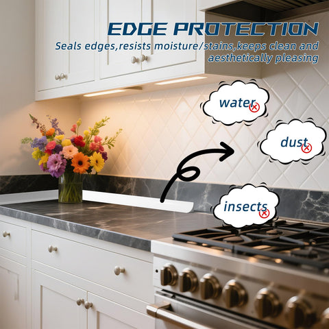 ESUFEIR caulk strip seals cabinet gaps for tidy, dust-free surfaces
