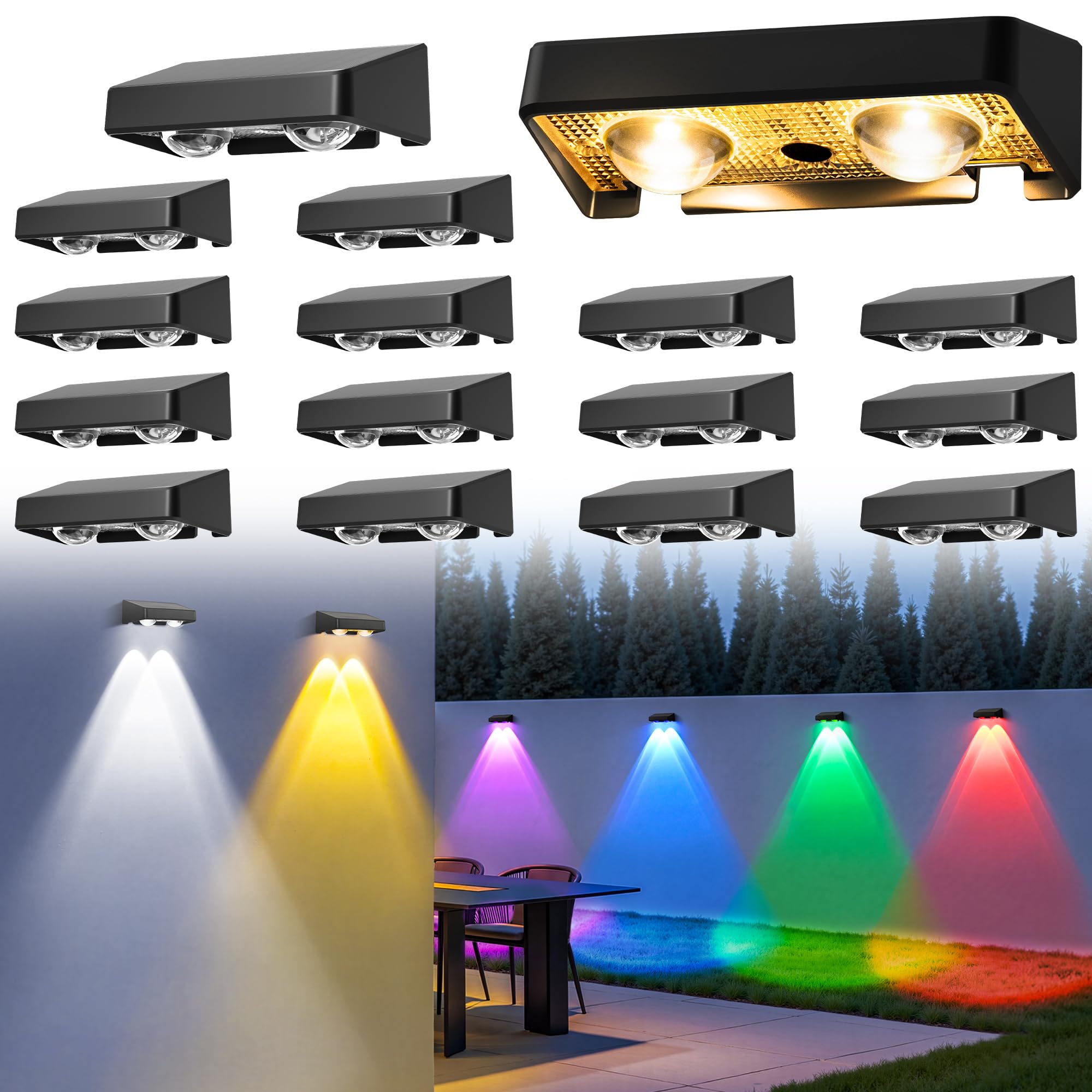 ESUNYD solar fence lights with LED modes for vibrant color ambiance.