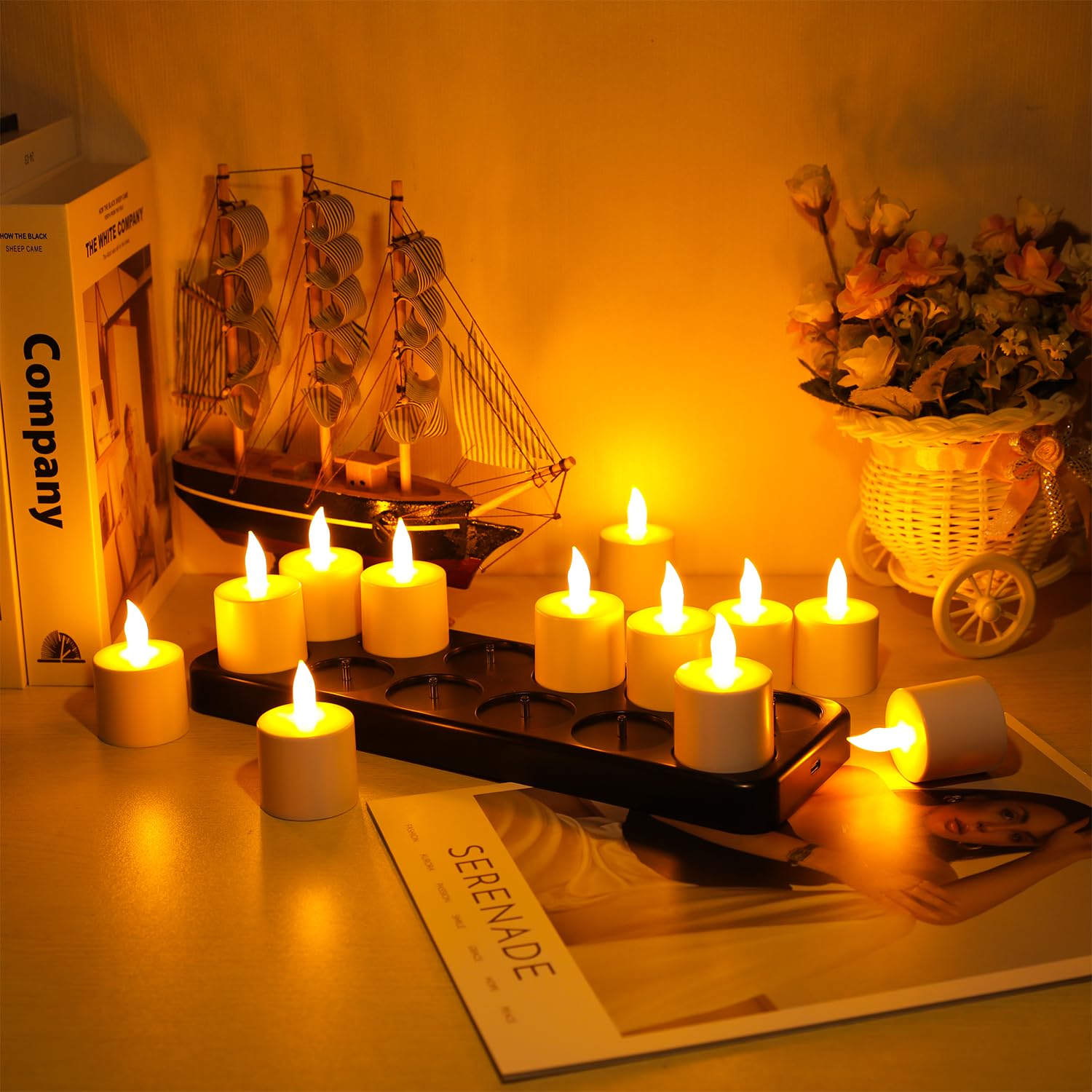 Esup tea light candle with flickering flame for realistic warm ambiance
