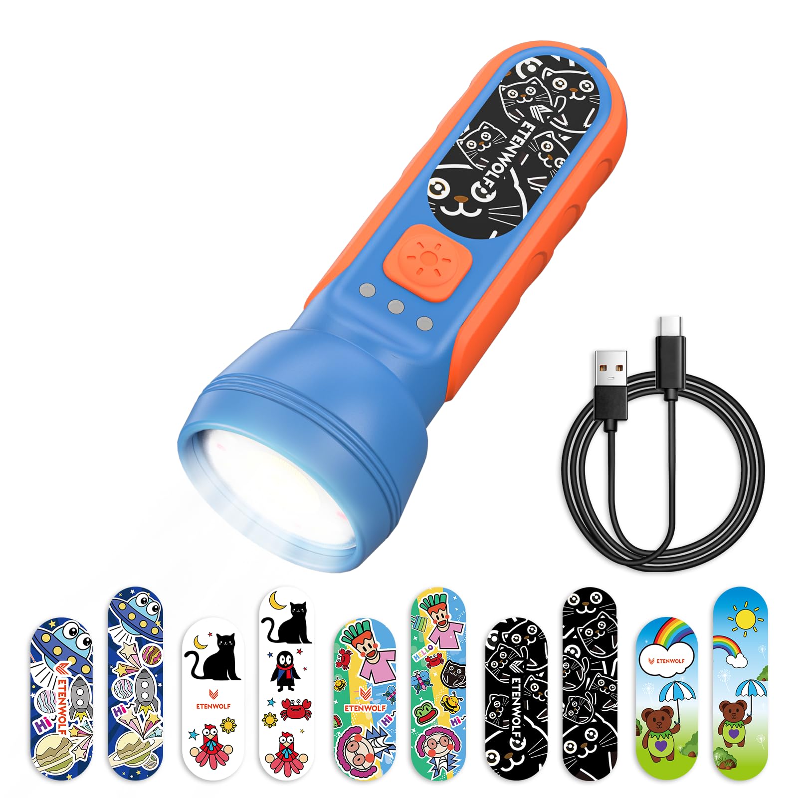 ETENWOLF L1 handheld flashlight with soft silicone grip for easy nighttime use.