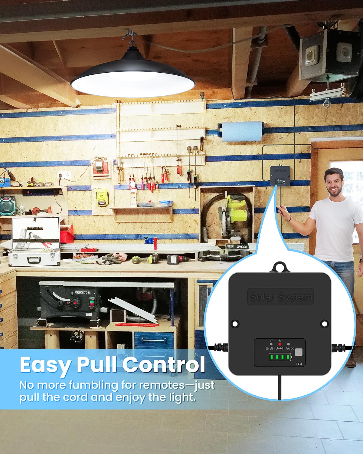 Etetale solar shed light pendant installation demonstrates flexible mounting
