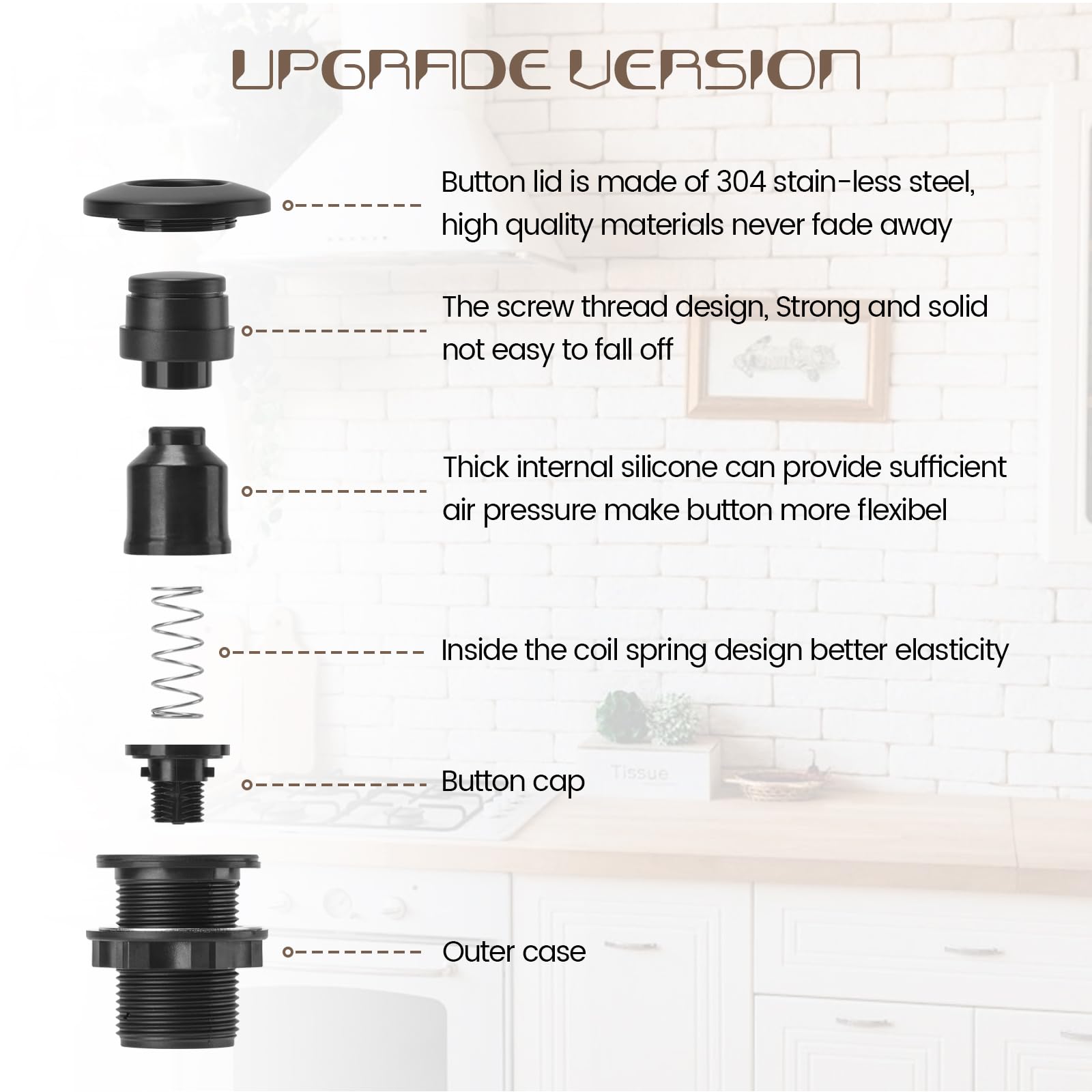 Etoolcity air switch button in stainless steel black boosts durability.