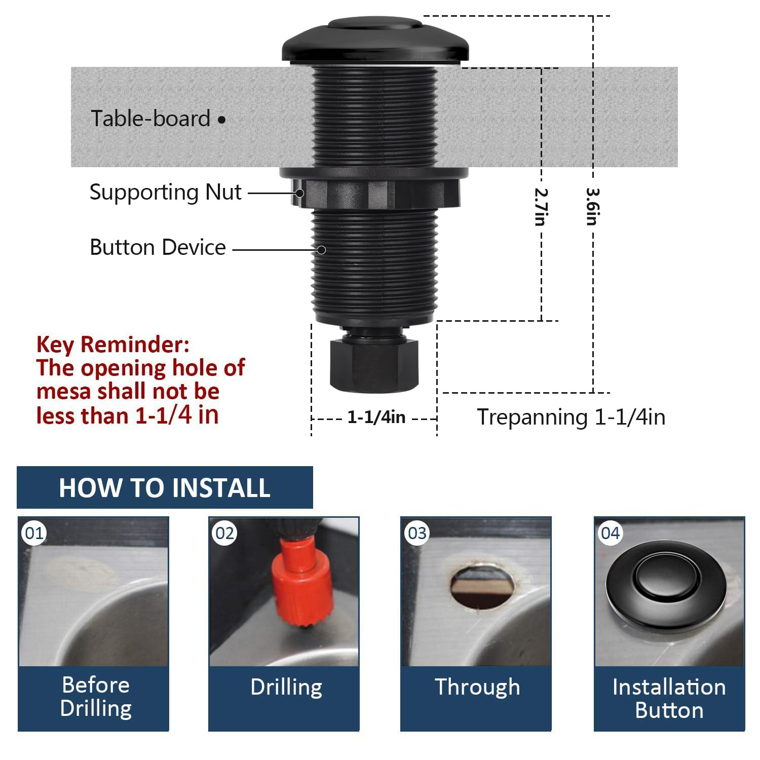 Etoolcity stainless steel black push-button design resists wear.