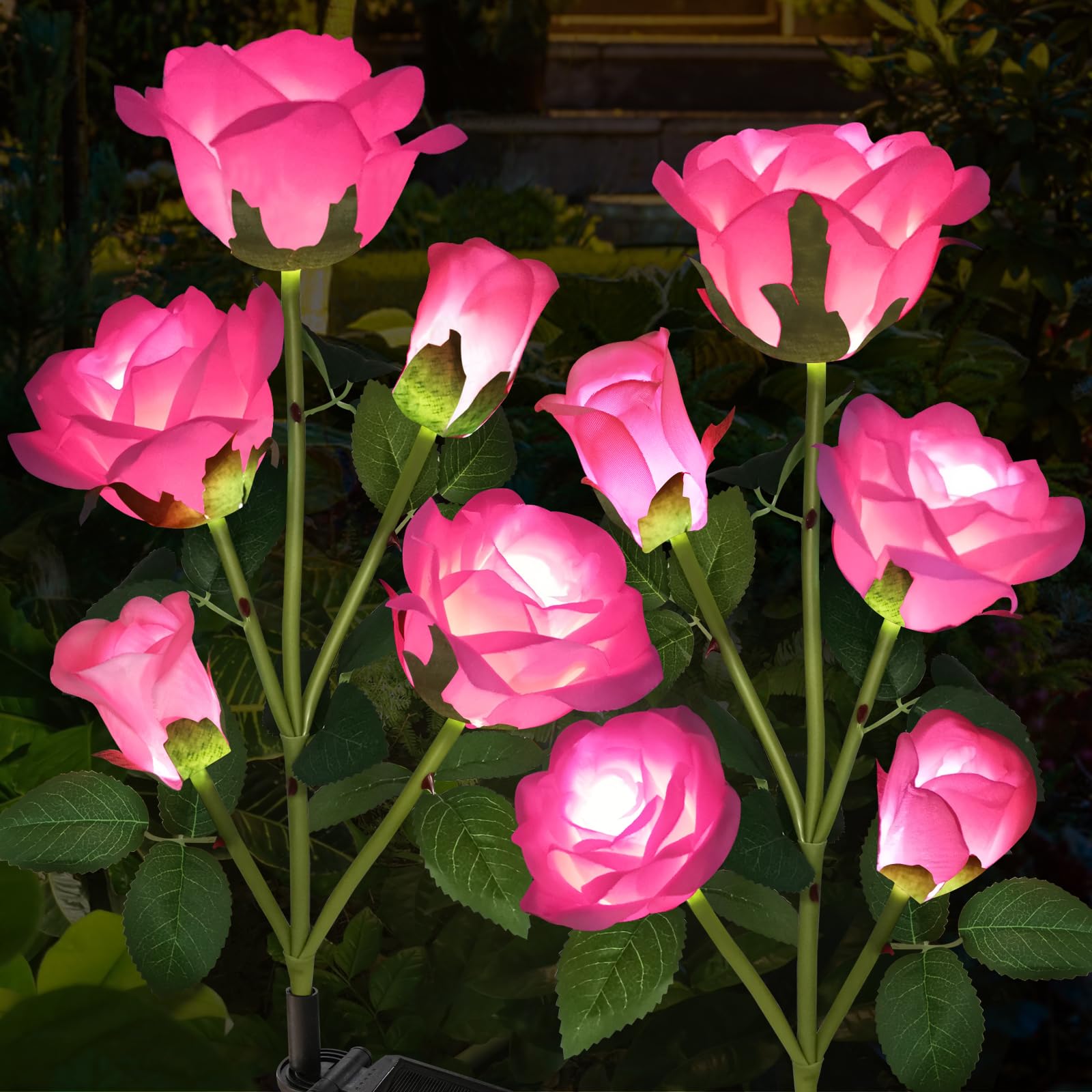 Etre Jeune five-head rose solar garden lights illuminate your path with a lifelike bloom.