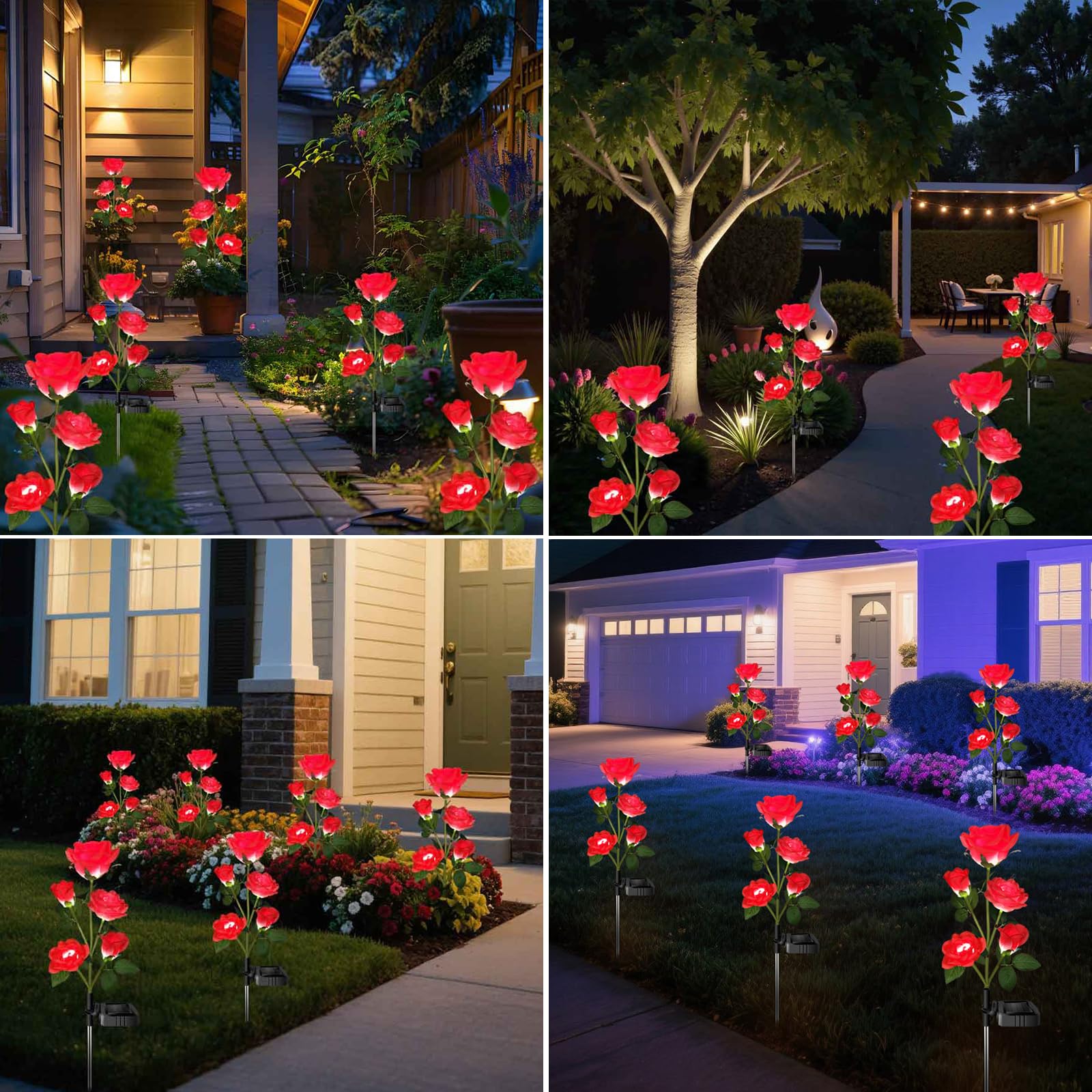 Etre Jeune solar rose lights at night creating a soft rose glow.