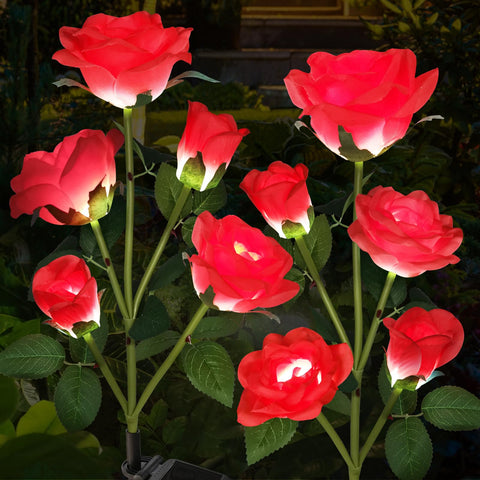 Etre Jeune solar rose lights outdoor with realistic rose heads for vibrant garden ambiance.