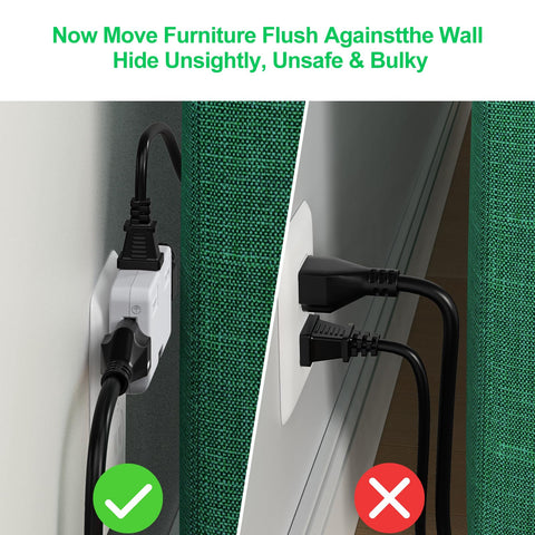 ETwinCoo flat wall plug close-up shows slim design for tight outlets.