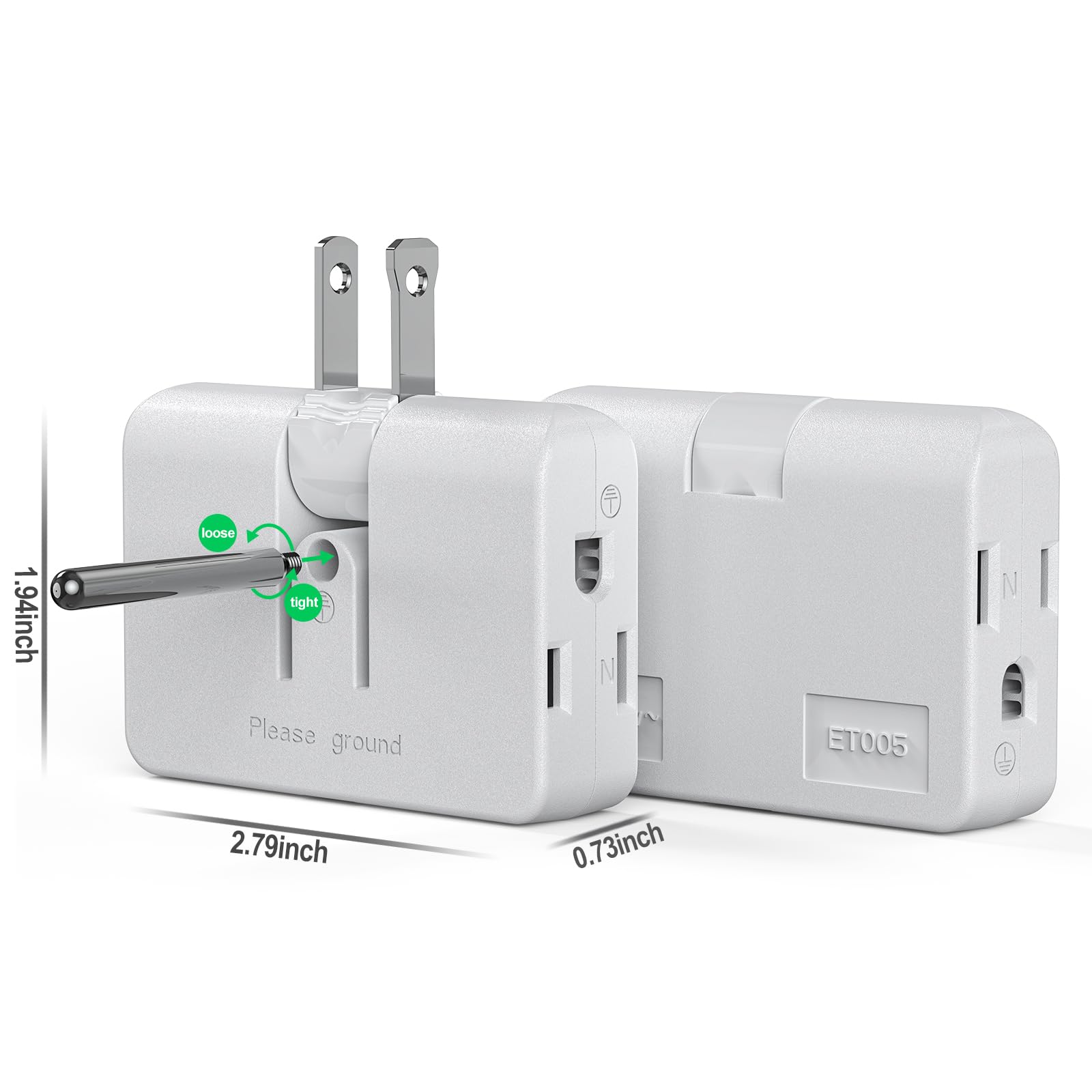 ETwinCoo polarized grounding converter flat plug for safer connections in busy home environments.