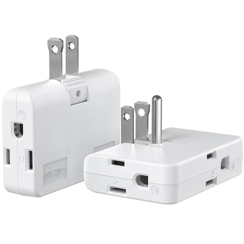 ETwinCoo swivel adapter front view with versatile two-prong and three-prong outlets for flexible wall placement.