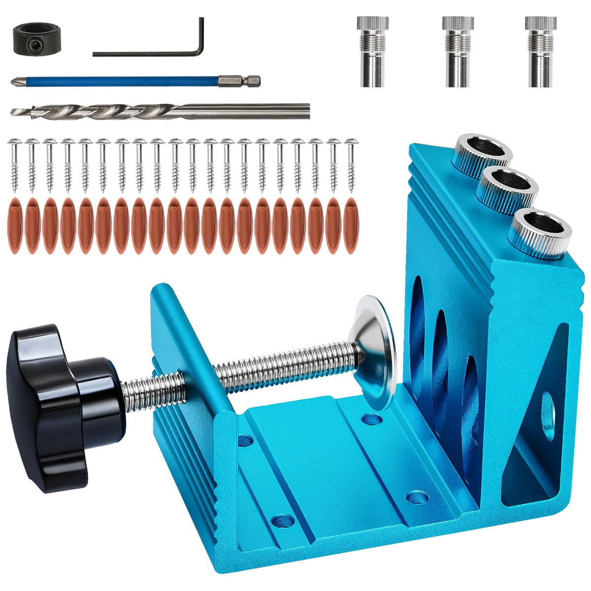 EUASOO pocket hole jig kit in use for precise 15° joints.
