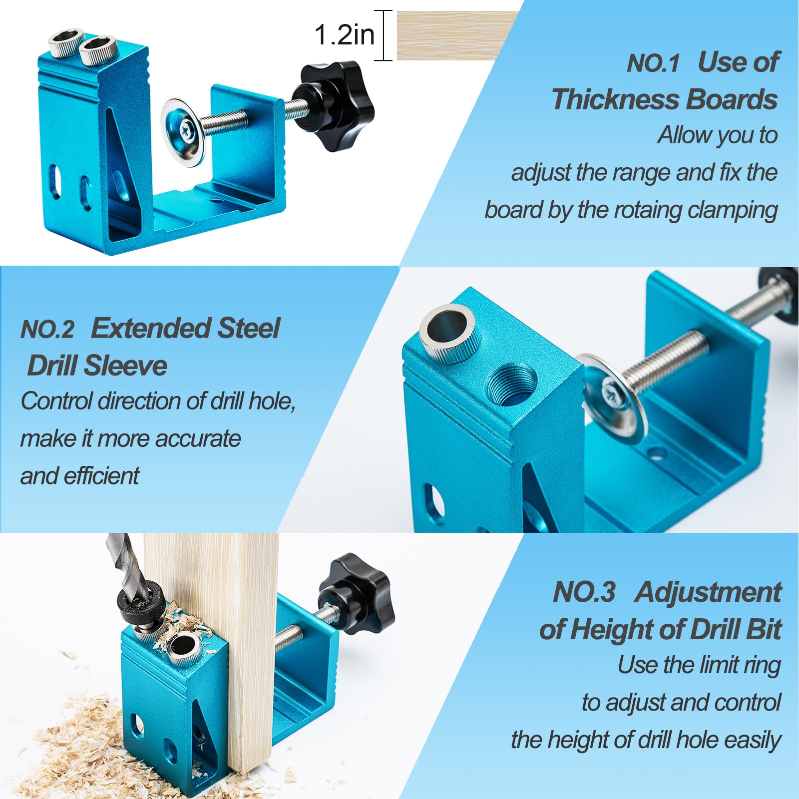EUASOO pocket hole jig kit includes drill bit and square drive screws for versatility