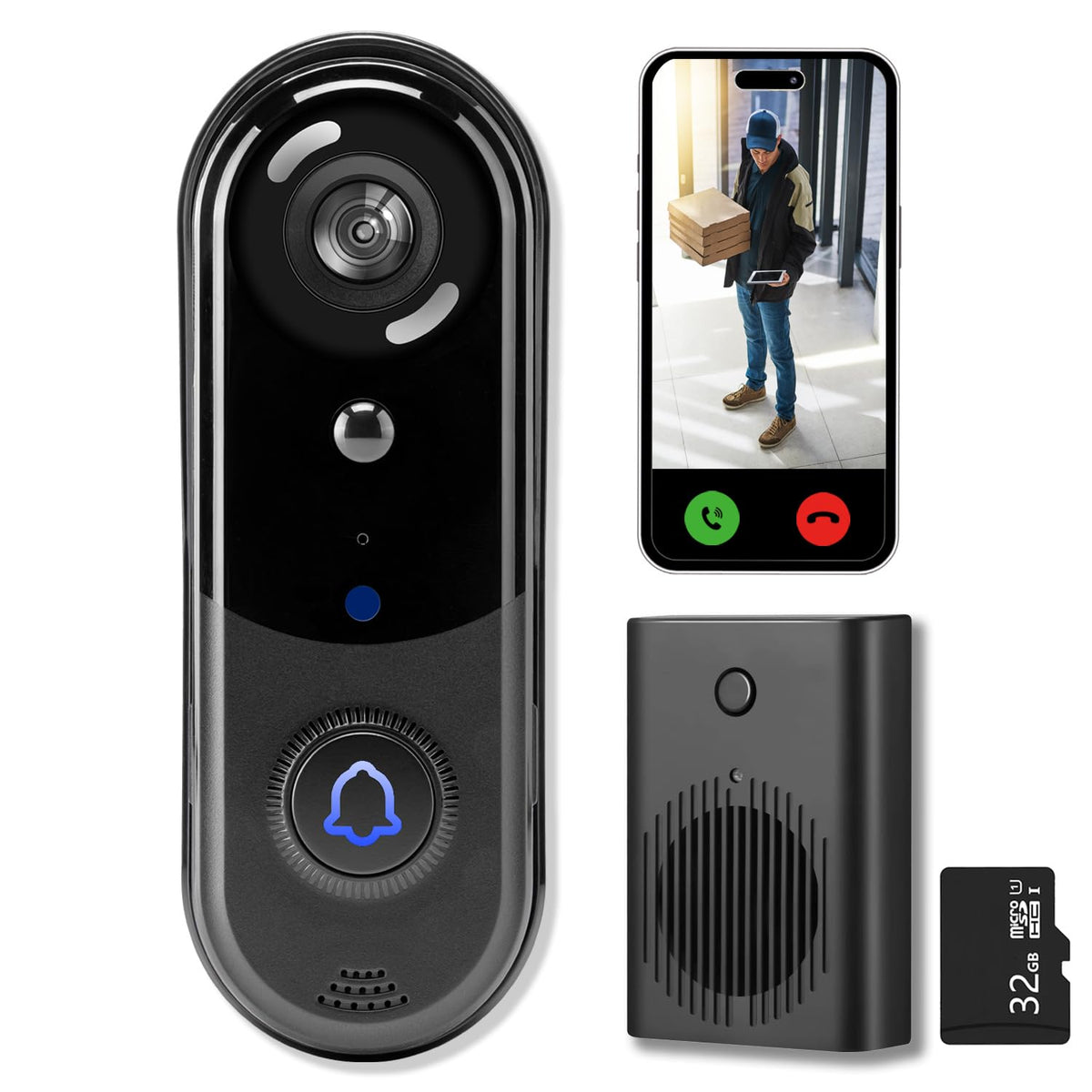 Eudic 2K head-to-toe doorbell camera view for complete porch monitoring.