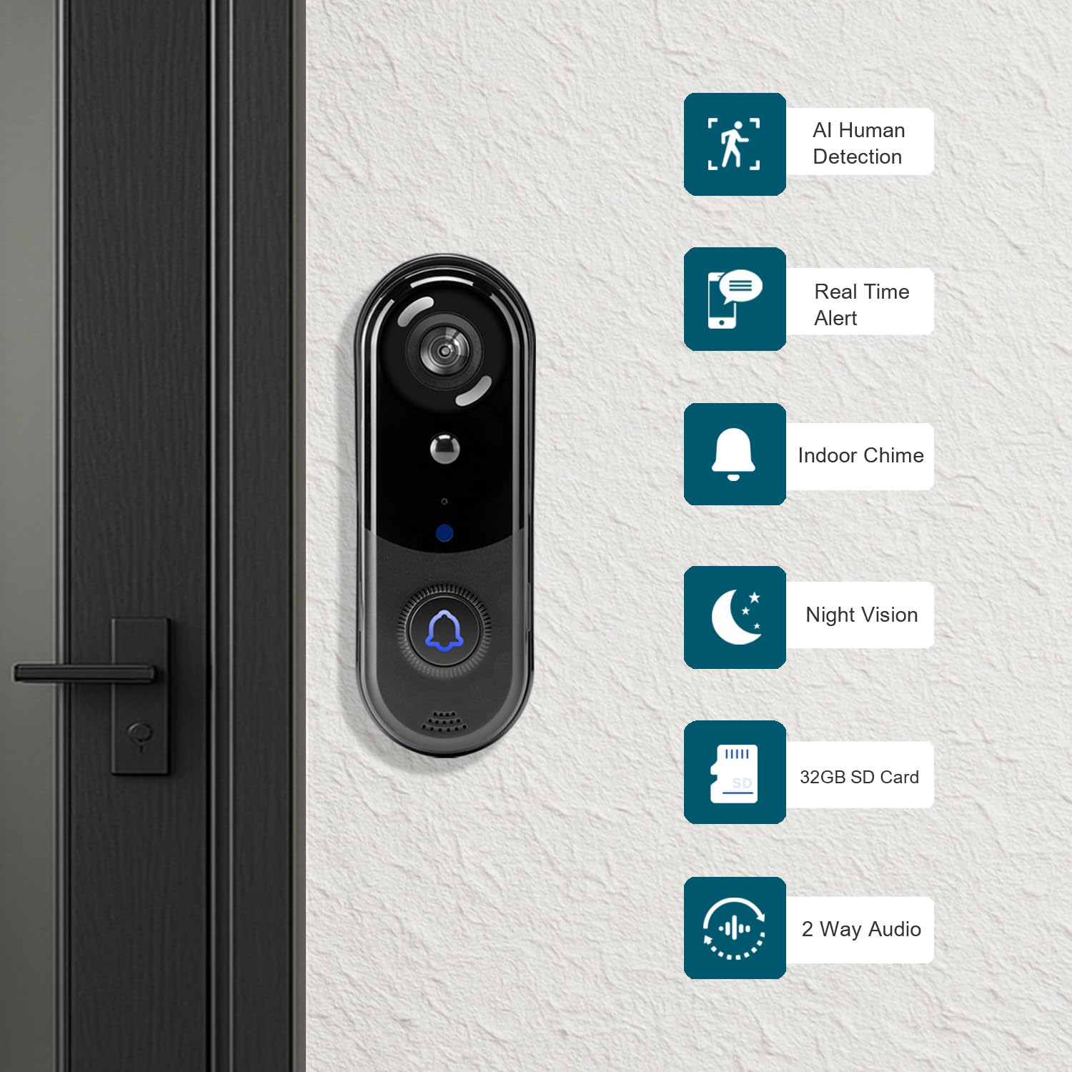 Eudic doorbell camera front view captures visitors clearly at entry.