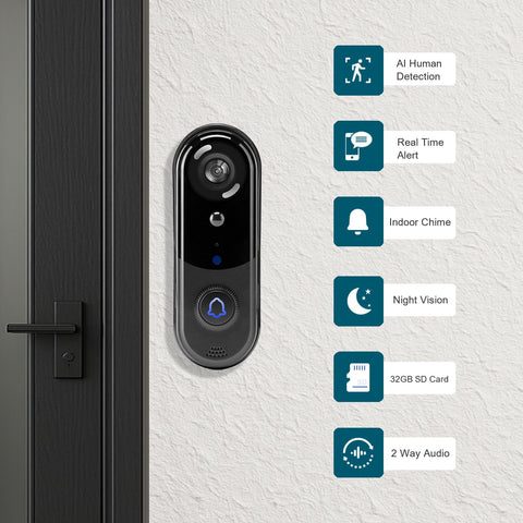 Eudic doorbell camera front view captures visitors clearly at entry.