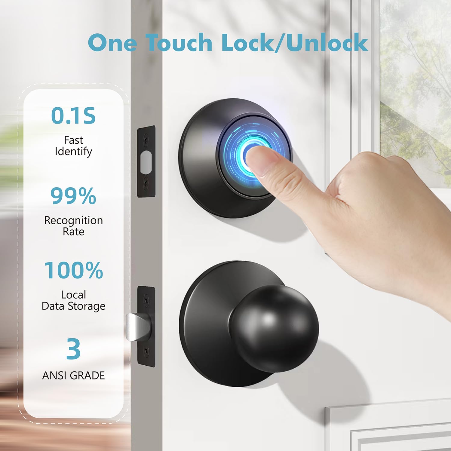 EUERTE 360° fingerprint unlock reads a registered print in 0.3 seconds.