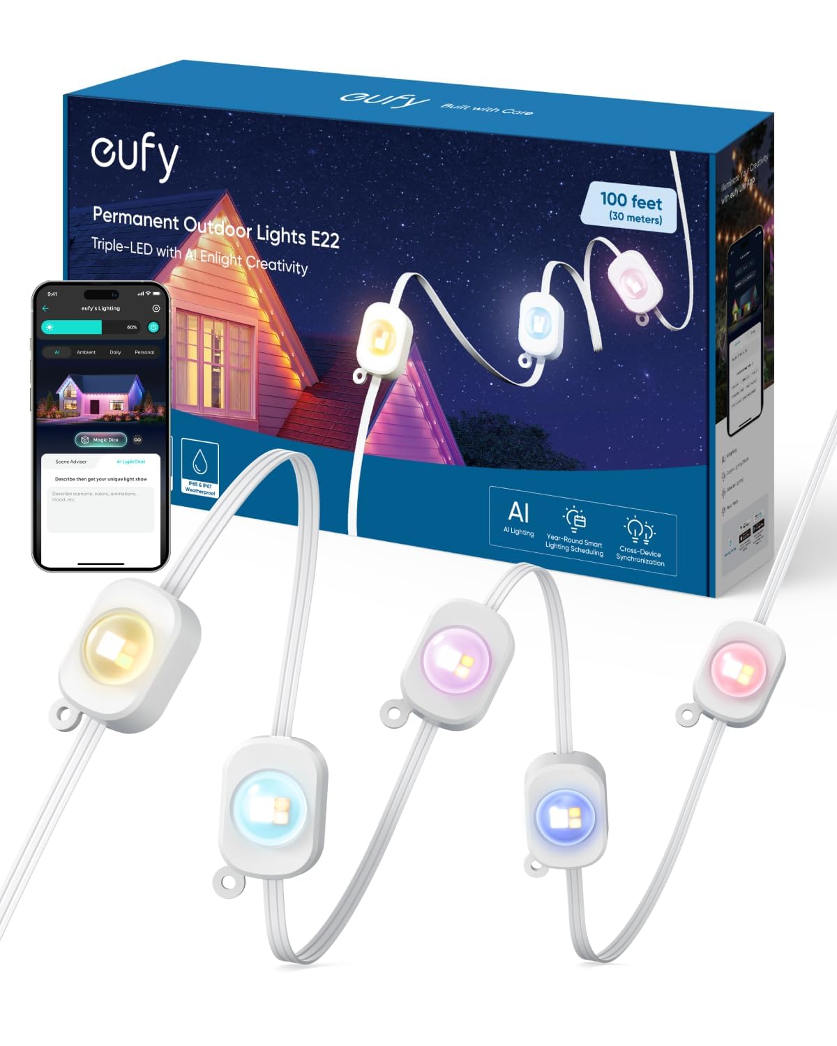 eufy E22 outdoor lights in a garden, easy installation.