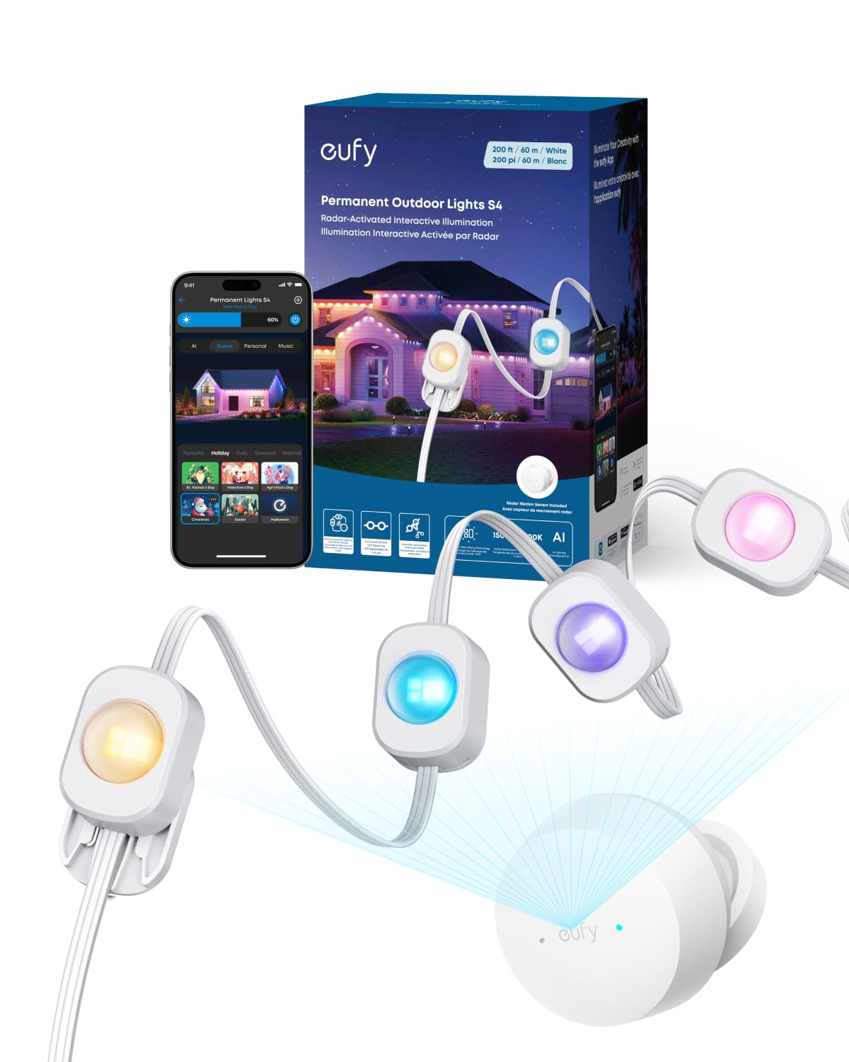 eufy S4 radar-activated outdoor lights illuminating an entryway for safer evenings