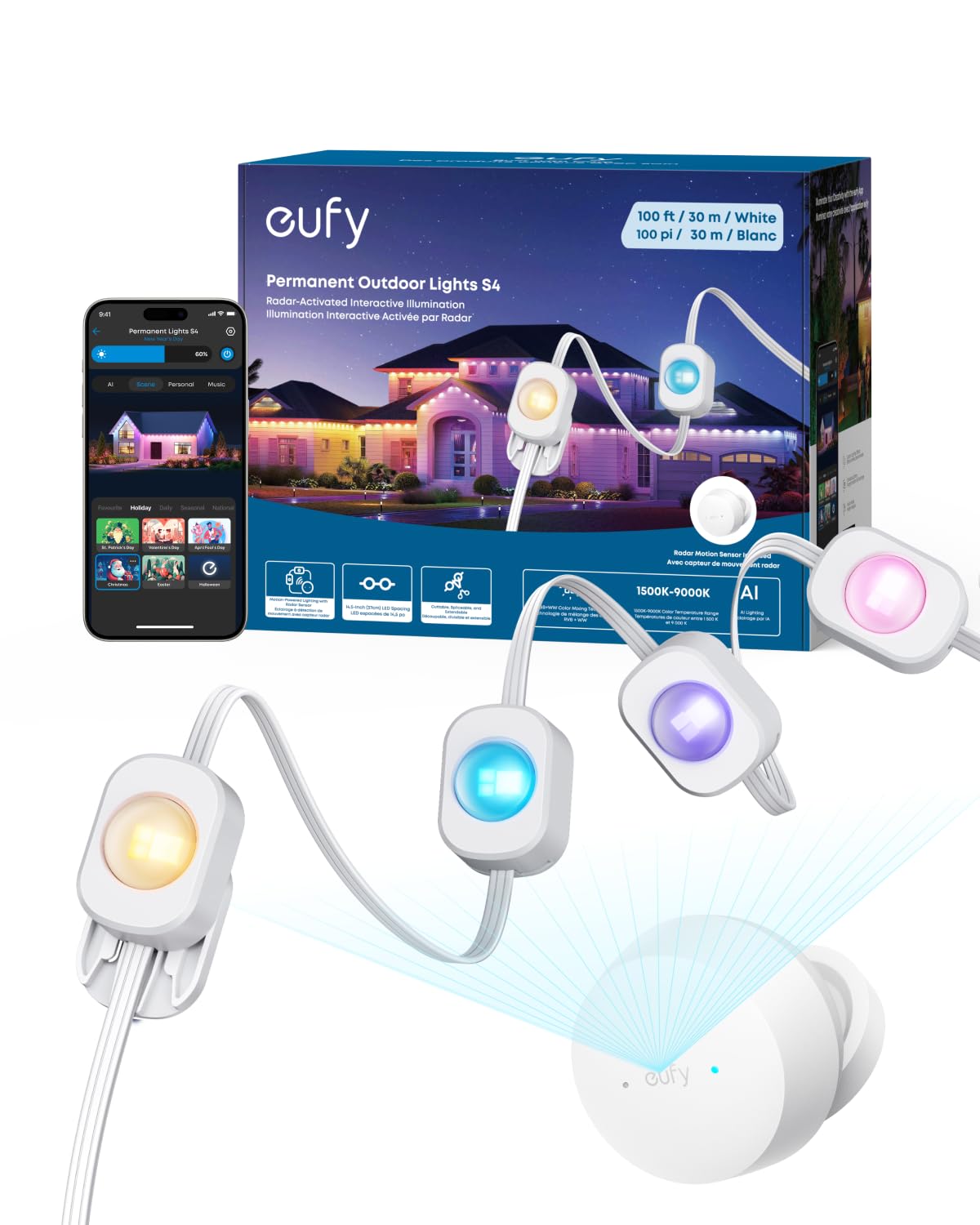 eufy S4 radar setup lights showing motion-activated path lighting