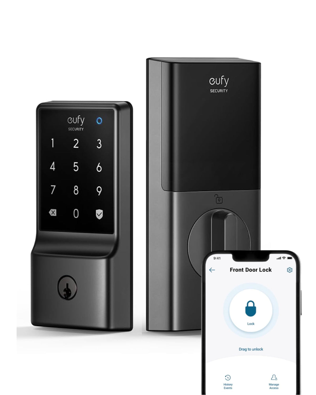 eufy Security Smart Lock C210 front view with keypad for keyless entry.