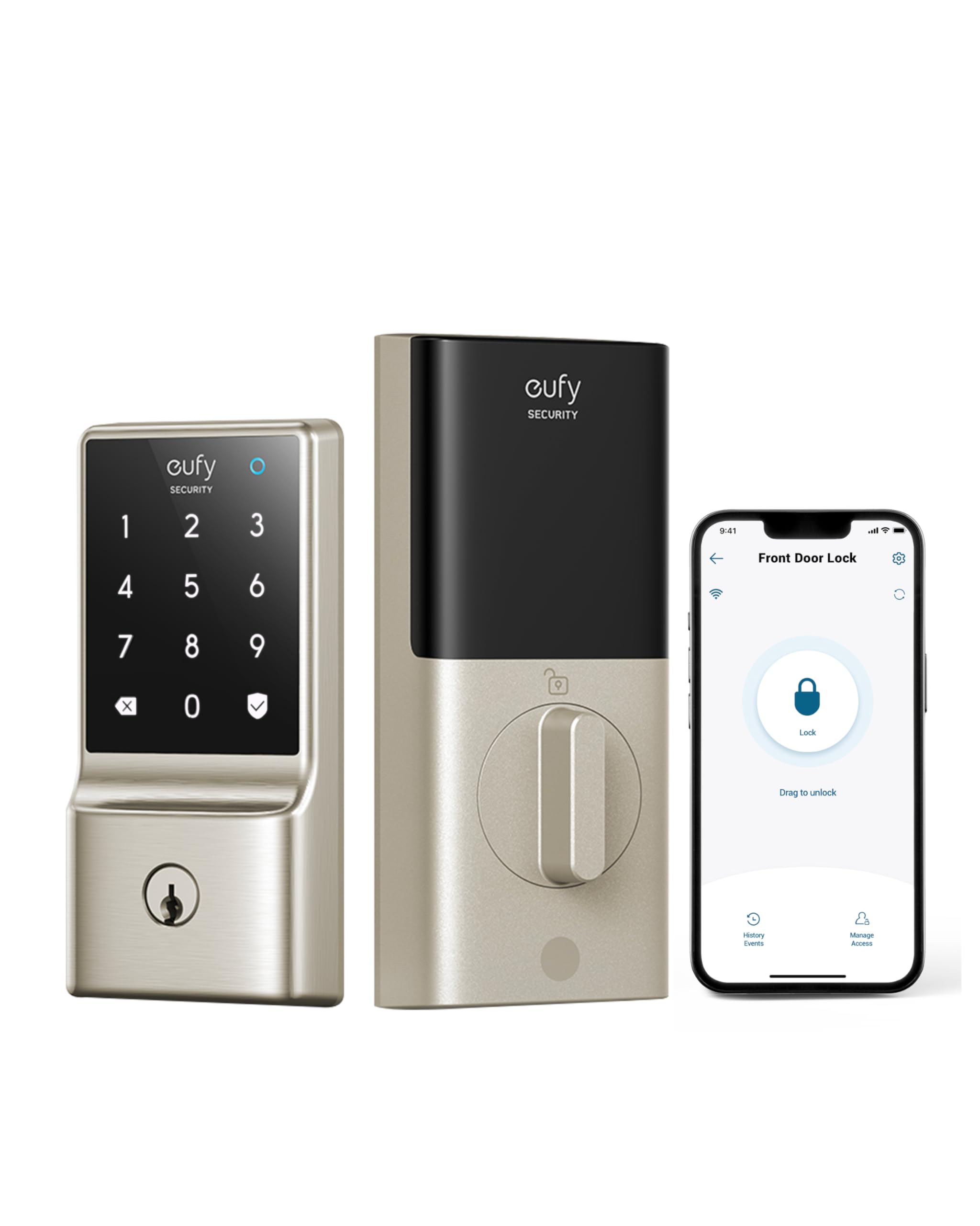 eufy Security C210 front view with nickel finish for secure exterior entry