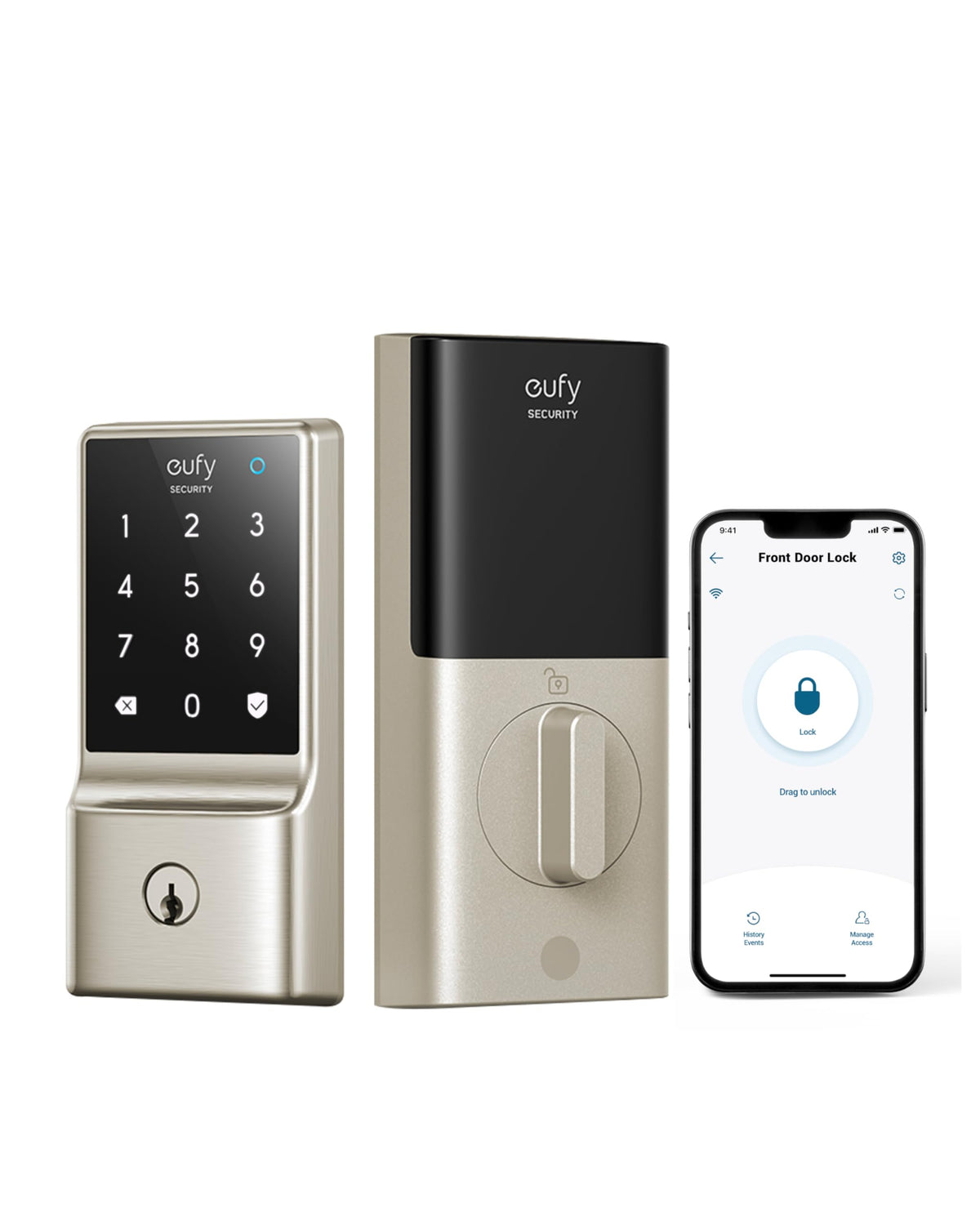 eufy Security C210 front view with nickel finish for secure exterior entry