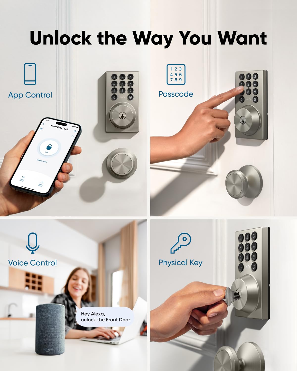 eufy Security Smart Lock C30 dual access methods with keypad and physical button.