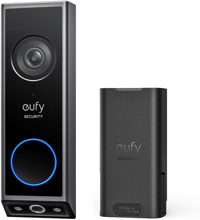 eufy Security Video Doorbell E340 front view shows dual cameras for secure entry monitoring