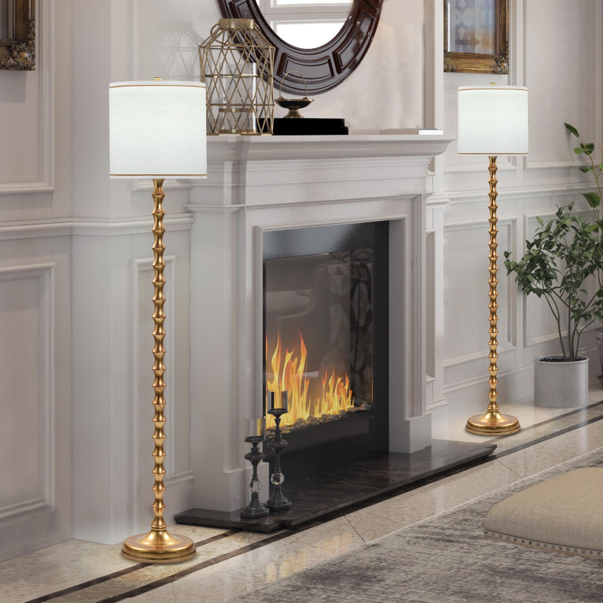 EUO antique gold lamp paired with white shade for bedside reading