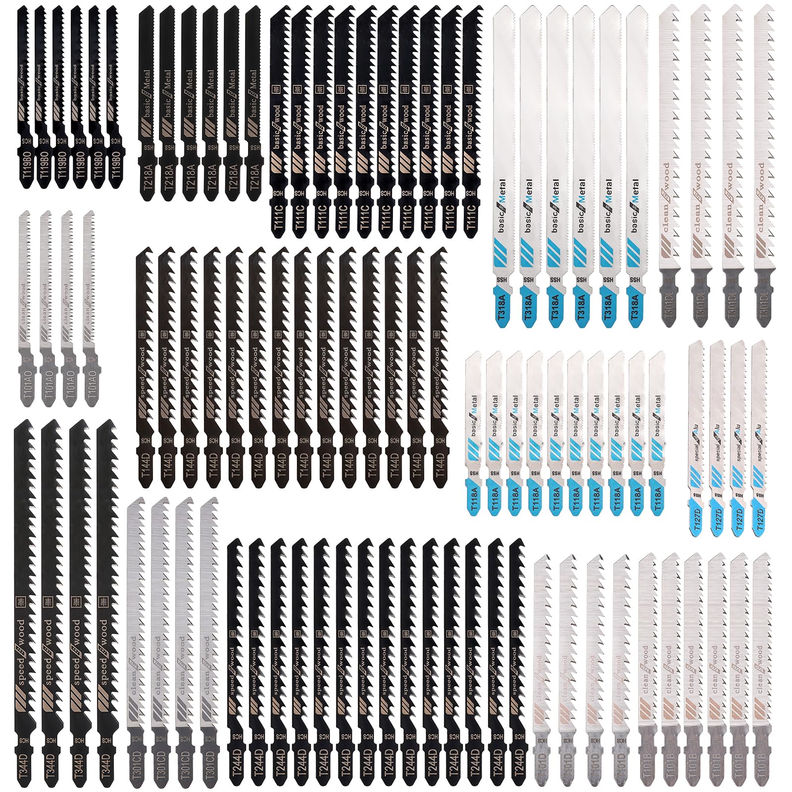 EupHHonycs 96-piece T-shank jigsaw blades kit for versatile wood and metal cuts