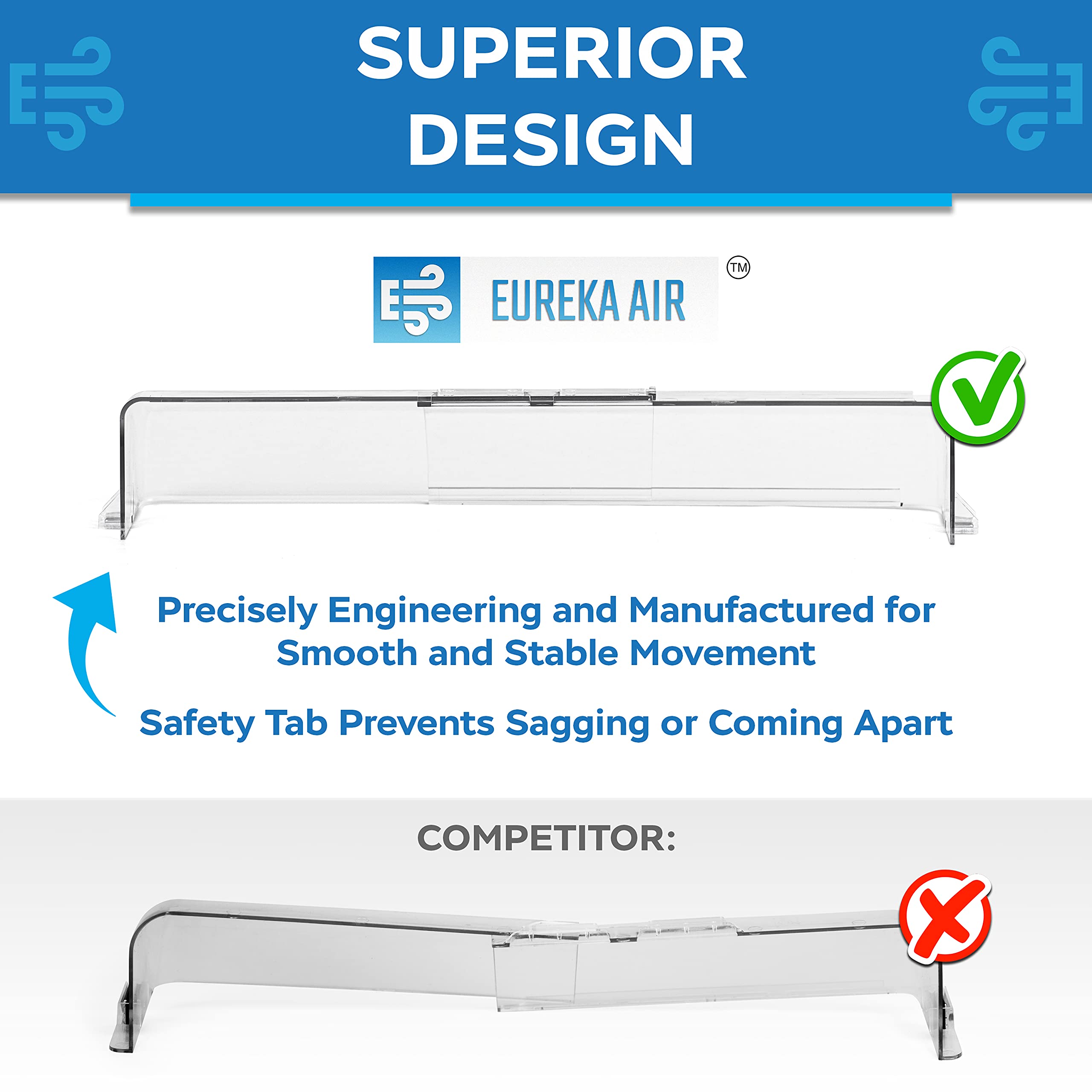 Eureka Air vent deflector adjusted to 10–14 inch range for flexible installation.