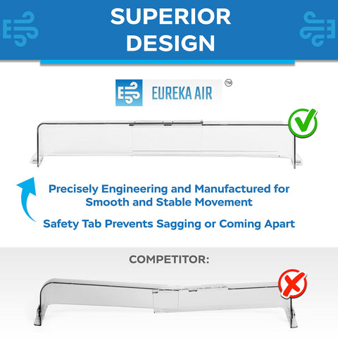 Eureka Air vent deflector adjusted to 10–14 inch range for flexible installation.