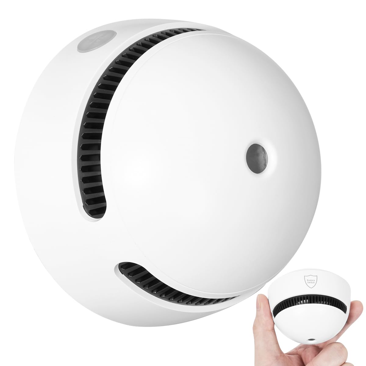 Eureka Shield 10-year battery smoke detector with durable housing for home safety.